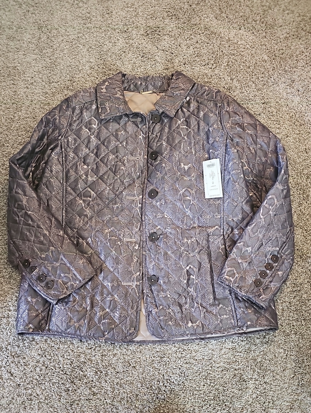 NWT Chico's Women's Quilted Metallic Python Snake Print Jacket - Picture 2 of 13